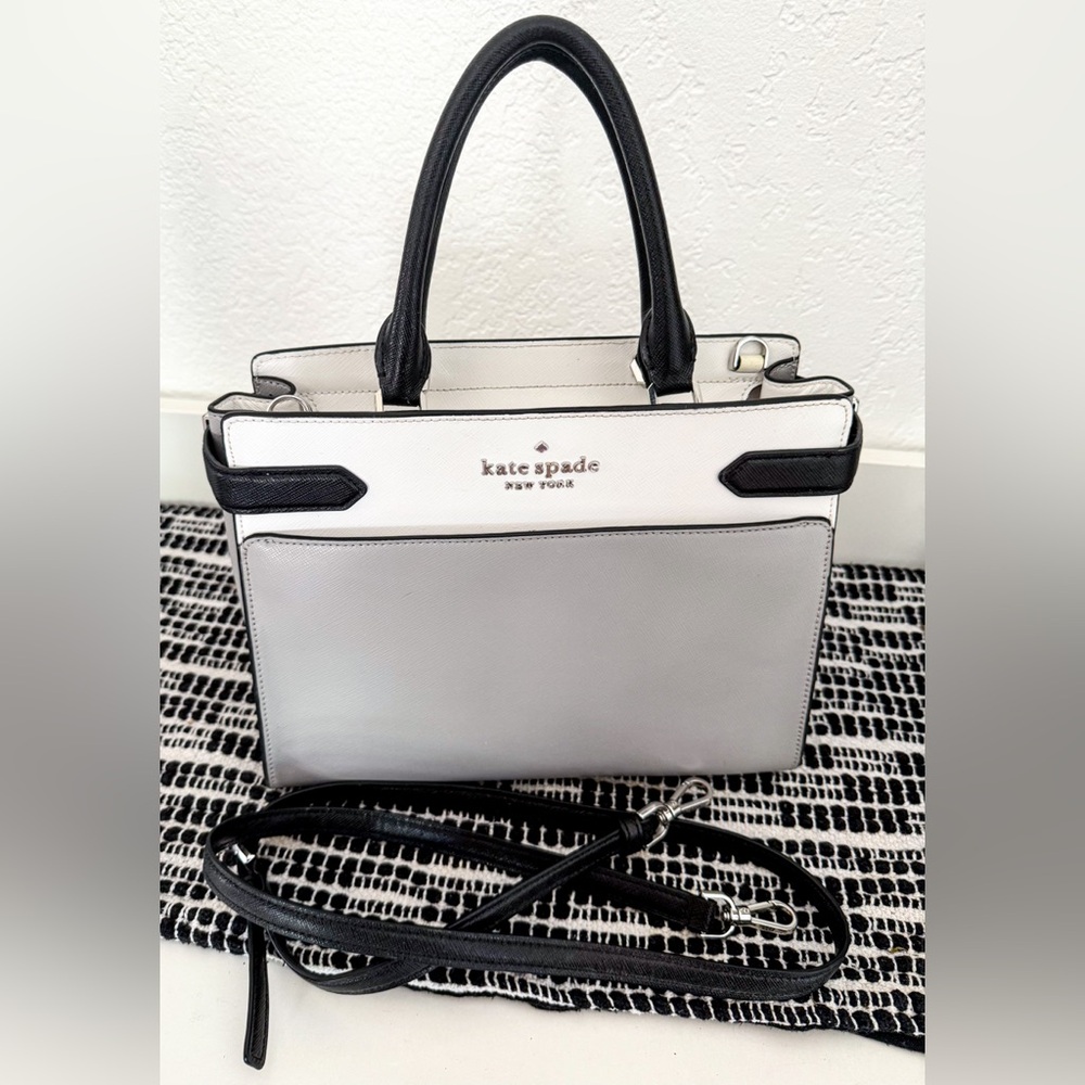 Kate Spade New York Saffiano Leather Crossbody Bag in Grey, White, & Black